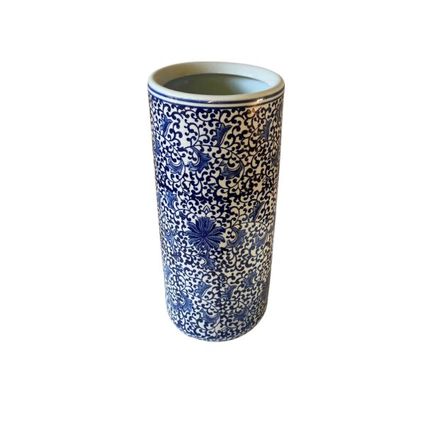 White With Blue Floral Print Umbrella Stand | Bed Sava