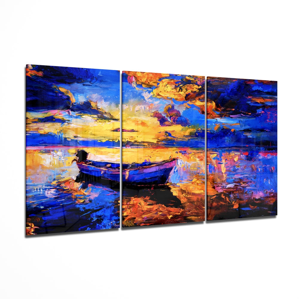 Blue Boat Mega Glass Wall Art