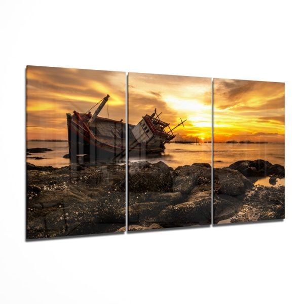 Abandoned Boat Mega Glass Wall Art | Bed Sava