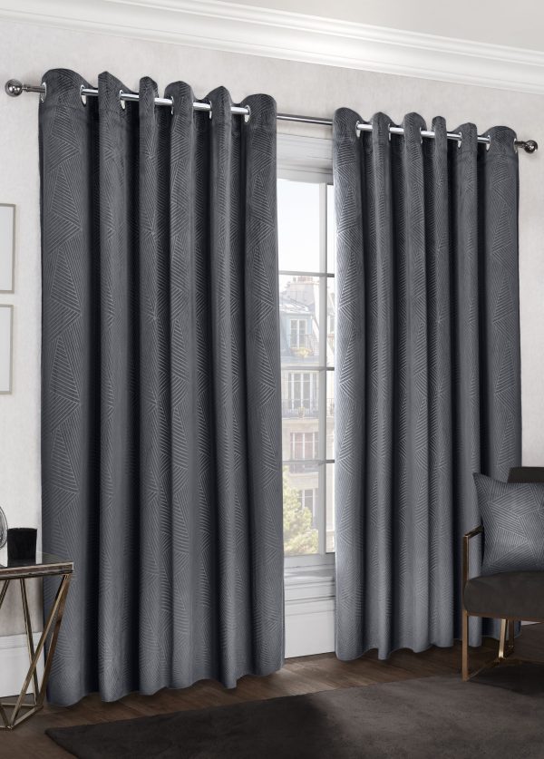 Midnight  Embossed Velvet Woven Thermal Blackout Eyelet Curtains | Bed Sava