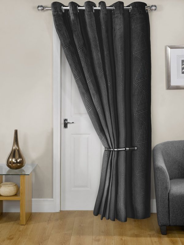 Midnight  Embossed Velvet Woven Thermal Eyelet Door Curtain | Bed Sava