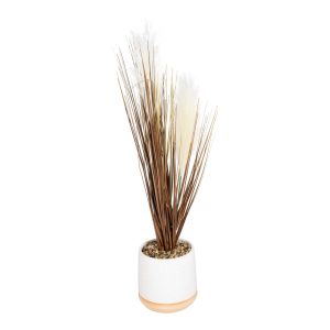Artificial Grasses In A White Pot With White Feathers  50cm | Bed Sava