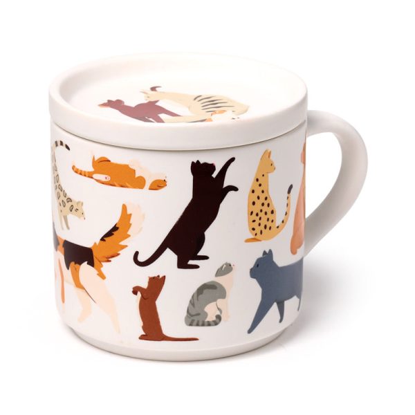 Porcelain Mug  Coaster Lid Set  Feline Fine Cats New | Bed Sava