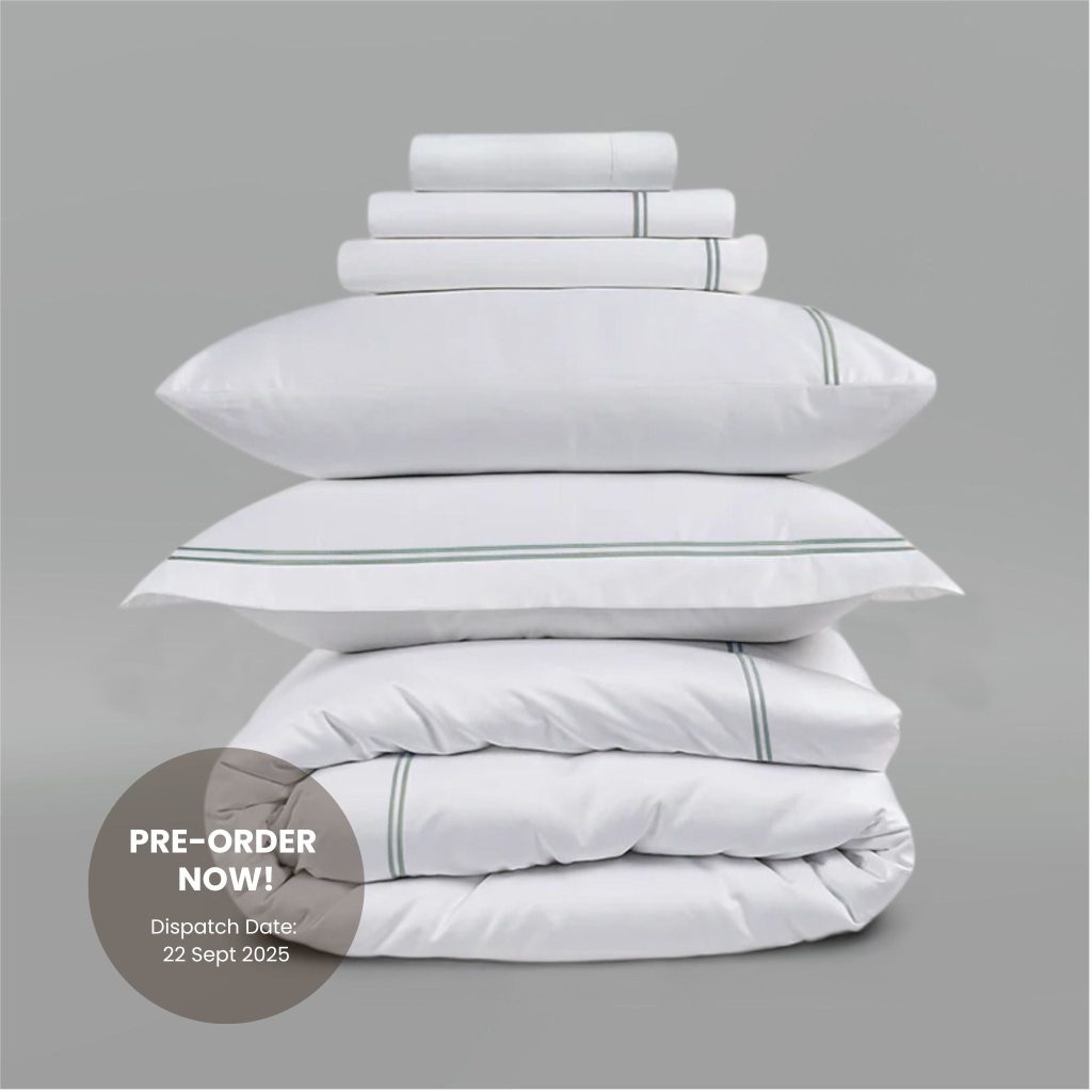 800 Thread Count Egyptian Cotton Margaret LUXE Bedding Set  Misty Blue Single  Brilliant WhiteMisty Blue | Bed Sava