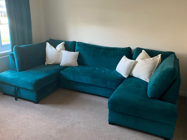 Meridian U Shape Sofa Bed with Storage Teal Plush Velvet | Bed Sava