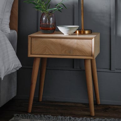 Modern Oak Side Table With Drawer - Milan