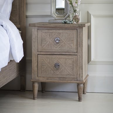 French Grey Oak 2 Drawer Bedside Table