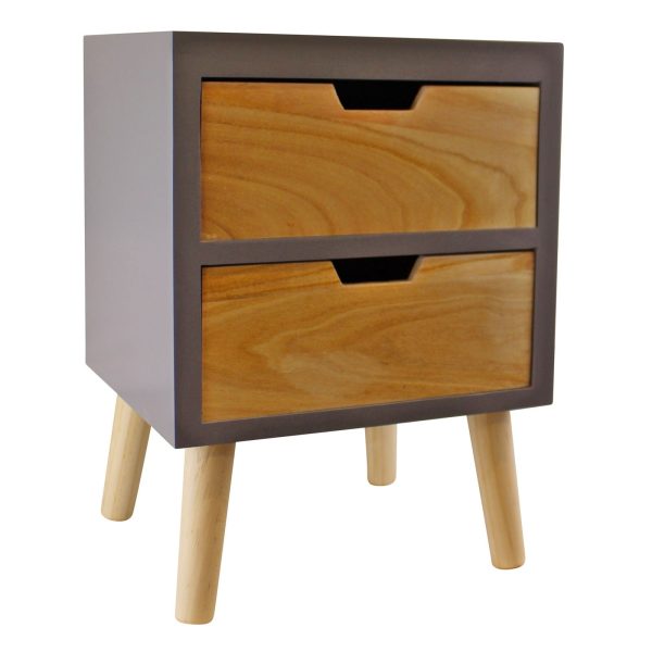 2 Drawer Chest In Grey Finish With Natural Drawers  Removable Legs | Bed Sava