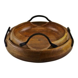 Set Of 2 Mango Wood Bowls With Metal Handles | Bed Sava