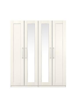 One Call Frodsham Part Assembled 4 Door Mirrored Wardrobe