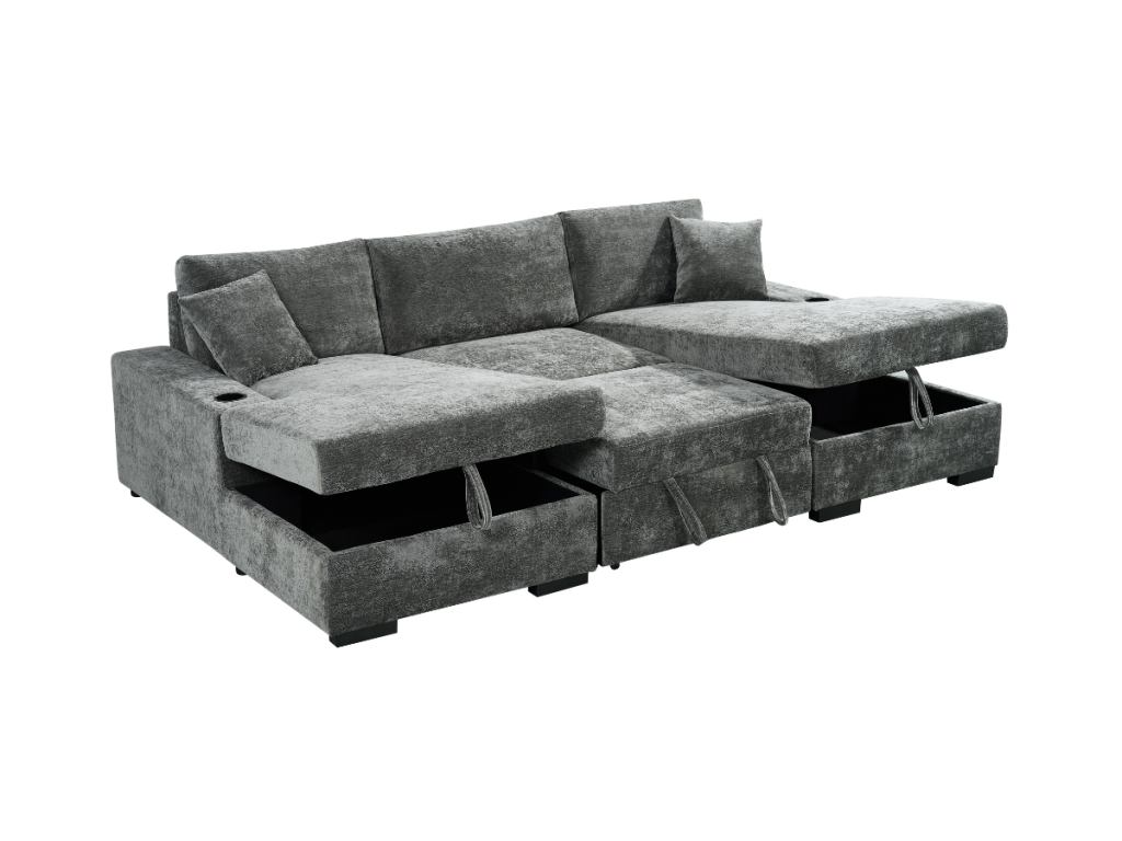 Noma U Shape Sofa Bed with Storage Grey Chenille