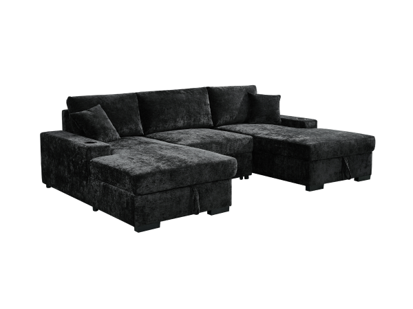 Noma U Shape Sofa Bed with Storage Black Chenille | Bed Sava