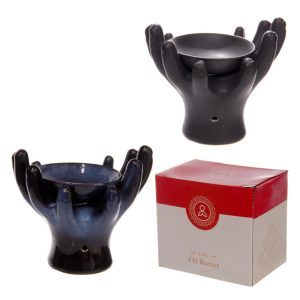 Ceramic Hands Design Dark Glazed Oil Burner | Bed Sava