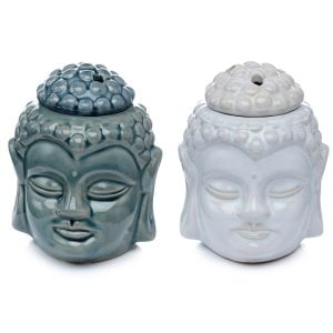 Ceramic Buddha Head Design Crackle Glazed Oil Burner | Bed Sava