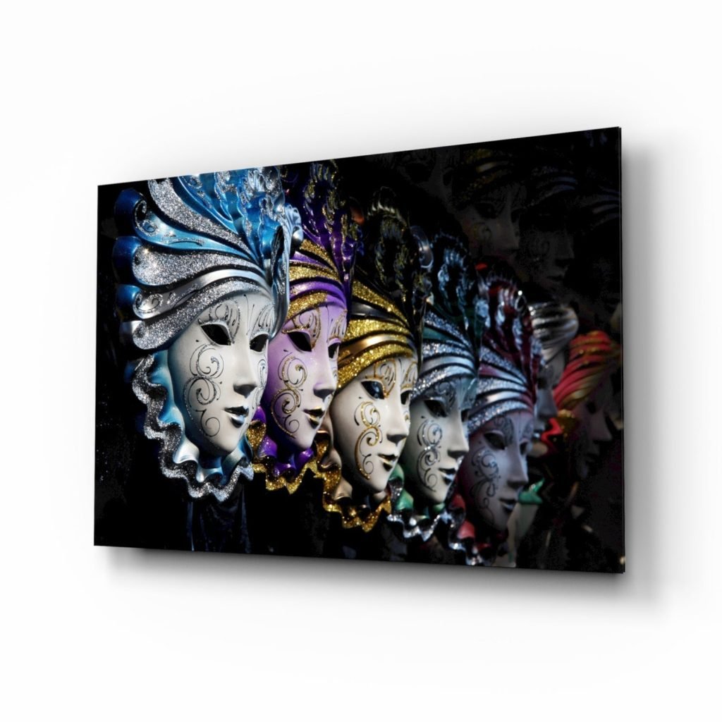 Venetian Carnival Masks Glass Wall Art