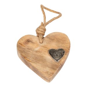 Wooden Hanging Heart With Silver Metal Heart | Bed Sava
