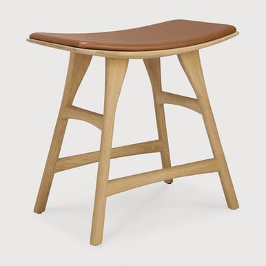 Ethnicraft Oak Leather Seat Dining Stool - Osso