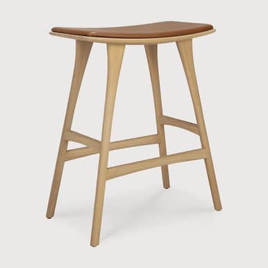 Ethnicraft Oak & Leather Counter Stool Osso