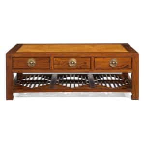 Oriental Carved Coffee Table warm elm wood | Bed Sava