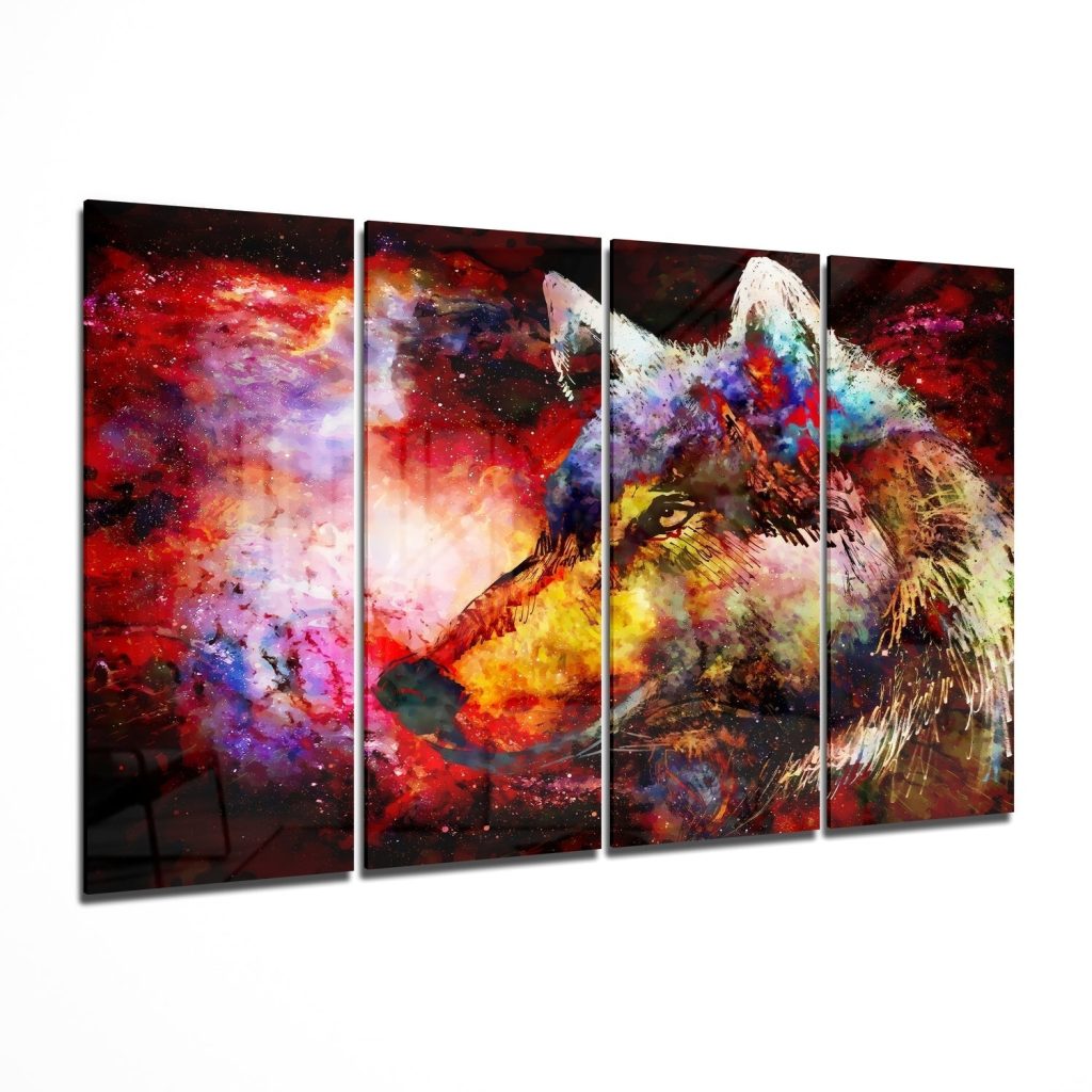 Wolf 4 Pieces Mega Glass Wall Art (150x92 cm)