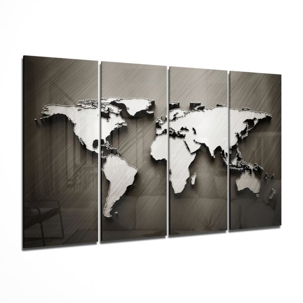 World Map 4 Pieces Mega Glass Wall Art 150×92 cm | Bed Sava