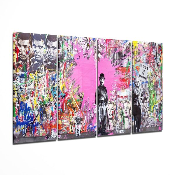 Charlie Einstein and Banksy 4 Pieces Mega Glass Wall Art 150×92 cm | Bed Sava