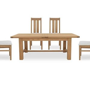 Furnitureland  Augusta Large Rectangular Extending Dining Table and 4 Wooden Slatted Back Chairs | Bed Sava