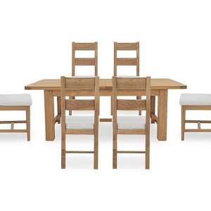 Furnitureland  Augusta Large Rectangular Extending Dining Table and 6 Wooden Ladderback Chairs | Bed Sava