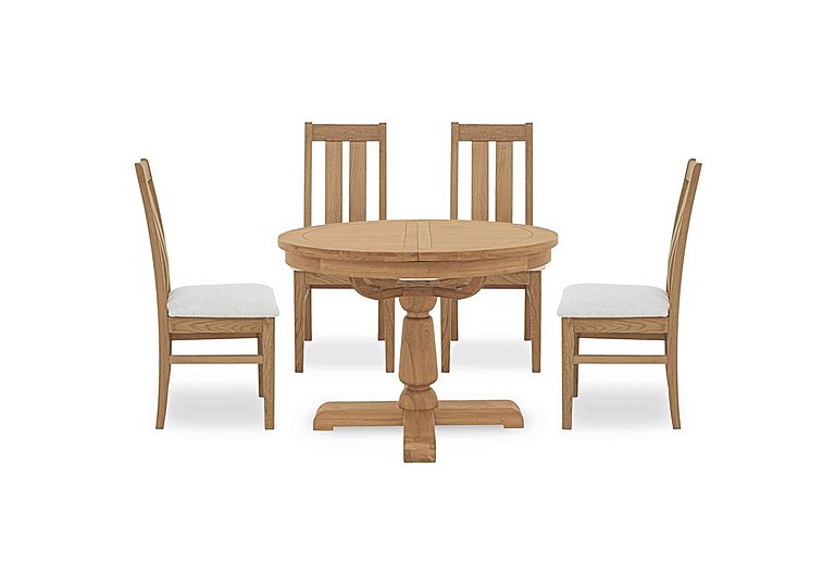 Furnitureland - Augusta Round Extending Dining Table and 4 Wooden Slatted Back Chairs
