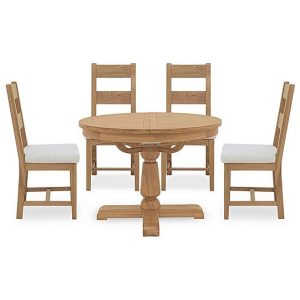 Furnitureland  Augusta Round Extending Dining Table and 4 Wooden Ladderback Chairs | Bed Sava