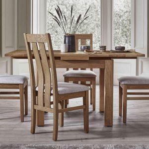 Furnitureland  Augusta Draw Leaf Extending Dining Table and 4 Wooden Slatted Back Chairs | Bed Sava