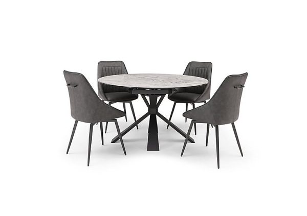Crete Round Swivel Extending Dining Table and 4 Faux Leather Swivel Chairs | Bed Sava