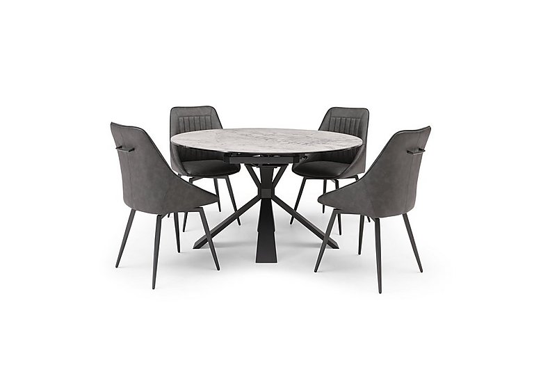 Crete Round Swivel Extending Dining Table and 4 Faux Leather Swivel Chairs
