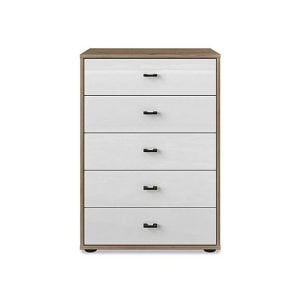 Wiemann  Dallas 60cm 5 Drawer Glass Chest  Bianco Oak and White | Bed Sava