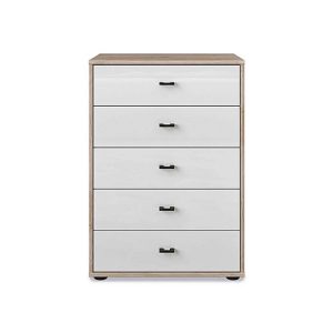 Wiemann  Dallas 60cm 5 Drawer Glass Chest  Holm Oak and White | Bed Sava