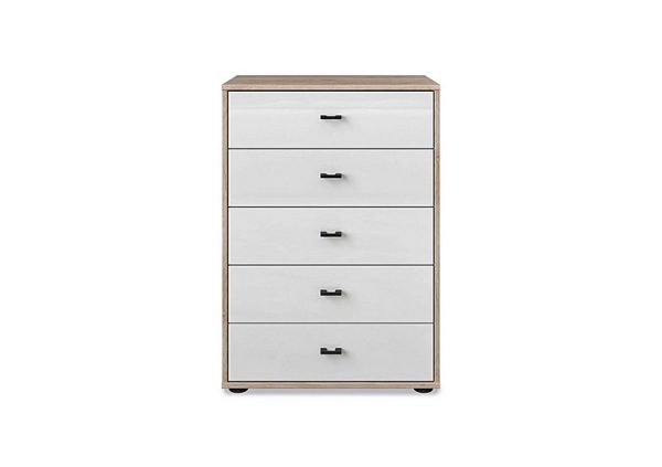 Wiemann  Dallas 60cm 5 Drawer Glass Chest  Holm Oak and White | Bed Sava
