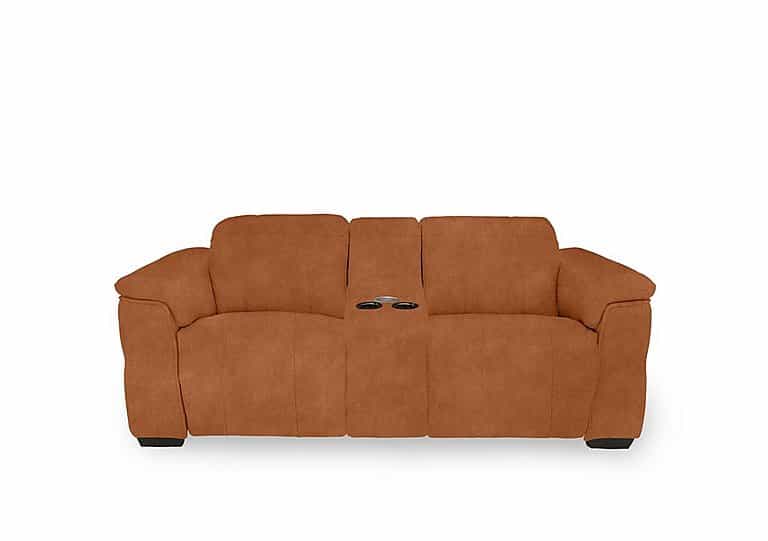 Inca Fabric 2 Seater Power Recliner Sofa with Pop Up Light Console and Power Headrests - Dexter Pumpkin