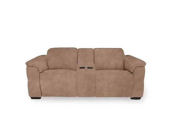 Inca Fabric 2 Seater Power Recliner Sofa with Pop Up Light Console and Power Headrests  Dexter Sand | Bed Sava