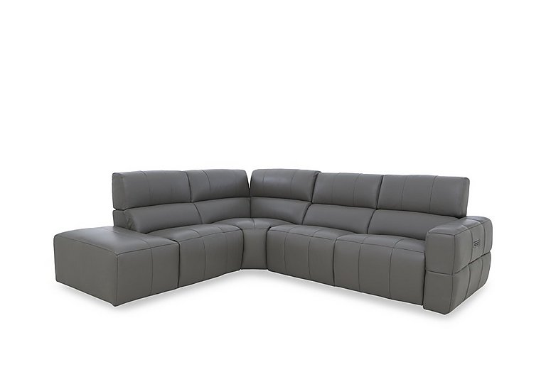Cube Leather Power Recliner Left Hand Facing Chaise End Sofa with Power Headrest