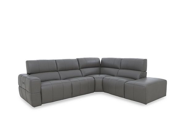 Cube Leather Power Recliner Right Hand Facing Chaise End Sofa with Power Headrest | Bed Sava