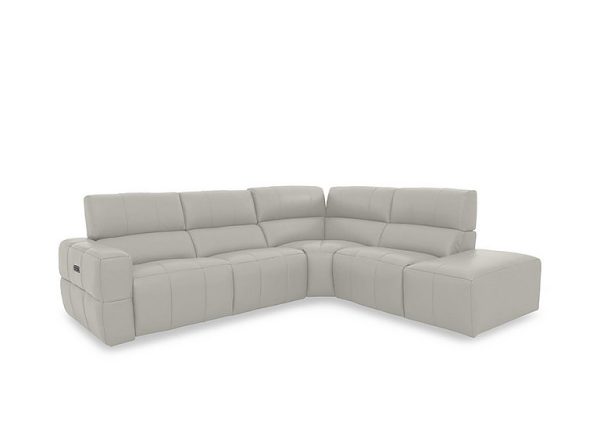 Cube Leather Power Recliner Right Hand Facing Chaise End Sofa with Power Headrest  Lead Grey | Bed Sava