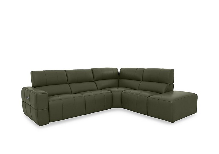 Cube Leather Power Recliner Right Hand Facing Chaise End Sofa with Power Headrest - Oslo Pine
