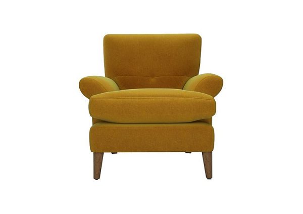 The Lounge Co  Bronwyn Fabric Joshua Armchair With Vintage Oak Feet  Golden Spice | Bed Sava