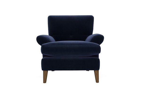 The Lounge Co  Bronwyn Fabric Joshua Armchair With Vintage Oak Feet  Midnight Indigo | Bed Sava