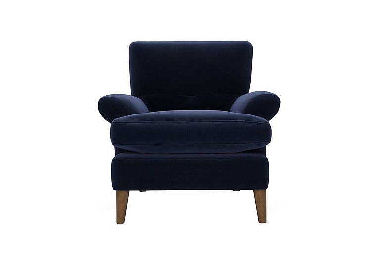 The Lounge Co. - Bronwyn Fabric Joshua Armchair With Walnut Feet - Midnight Indigo