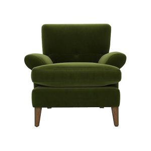 The Lounge Co  Bronwyn Fabric Joshua Armchair With Vintage Oak Feet  Woodland Moss | Bed Sava