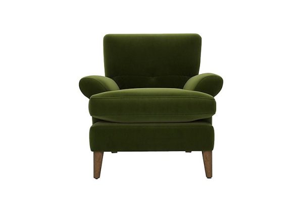 The Lounge Co  Bronwyn Fabric Joshua Armchair With Vintage Oak Feet  Woodland Moss | Bed Sava
