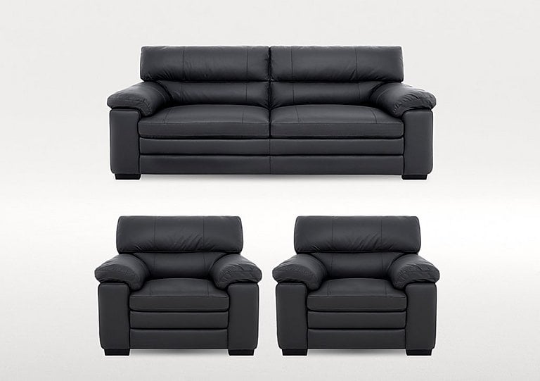 Cozee 3 Seater Leather Sofa and 2 Leather Armchairs Set  Shale Grey | Bed Sava