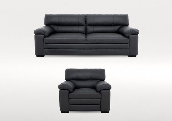 Cozee 3 Seater Leather Sofa and Leather Armchair Set  Shale Grey | Bed Sava