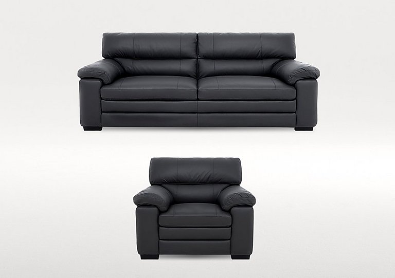 Cozee 3 Seater Leather Sofa and Leather Armchair Set  Shale Grey | Bed Sava